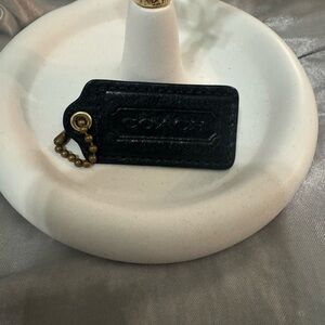 Coach Black Leather Logo Tag with Brass Ball Chain